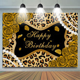 Lofaris Golden Rose Glitter Leopard Happy Birthday Backdrop